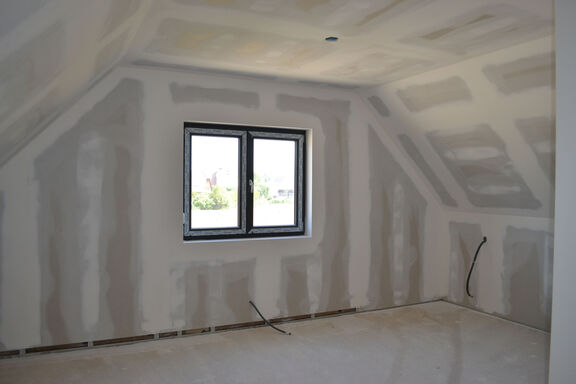 chantier de Dominique Jérôme avec les plaques de plâtre Knauf